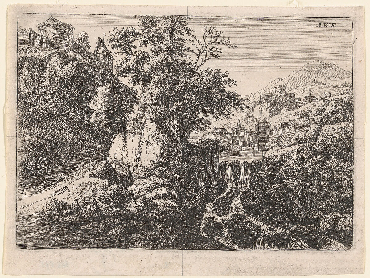 Triple Cascade, Anthonie Waterloo (Dutch, Lille 1609–1690 Utrecht), Etching 