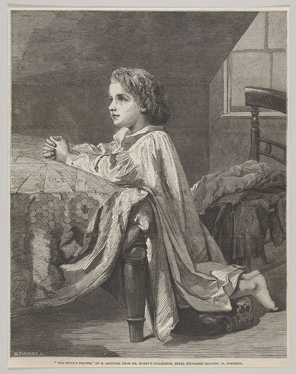 The Child's Prayer, from "Illustrated London News", William Luson Thomas (British, London 1830–1900 Chertsey, Surrey), Wood engraving 