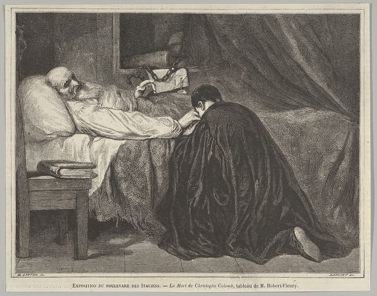 The Death of Christopher Columbus, from "Le Monde Illustré", Henry Linton (British, London 1815–1899 Kingston-upon-Thames), Wood engraving 