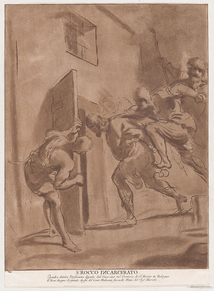The Incarceration of St. Roch, Vincenzio Vangelisti (Italian, Florence 1728–1798 Milan), Mixed method engraving and etching, printed in brown ink 