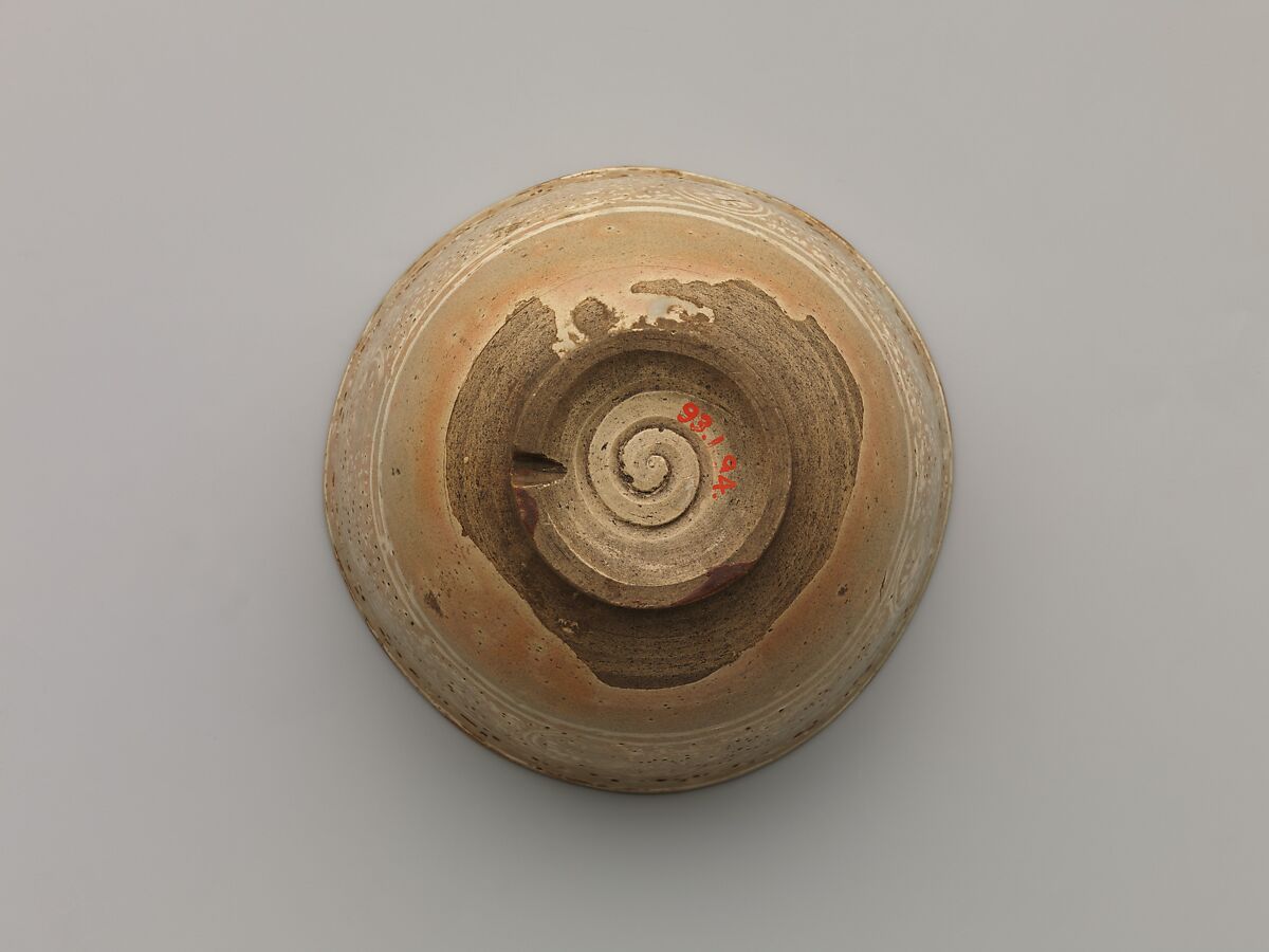 Tea Bowl with Chrysanthemum Decoration, Stoneware with inlaid and stamped design (Kyoto ware), Japan
