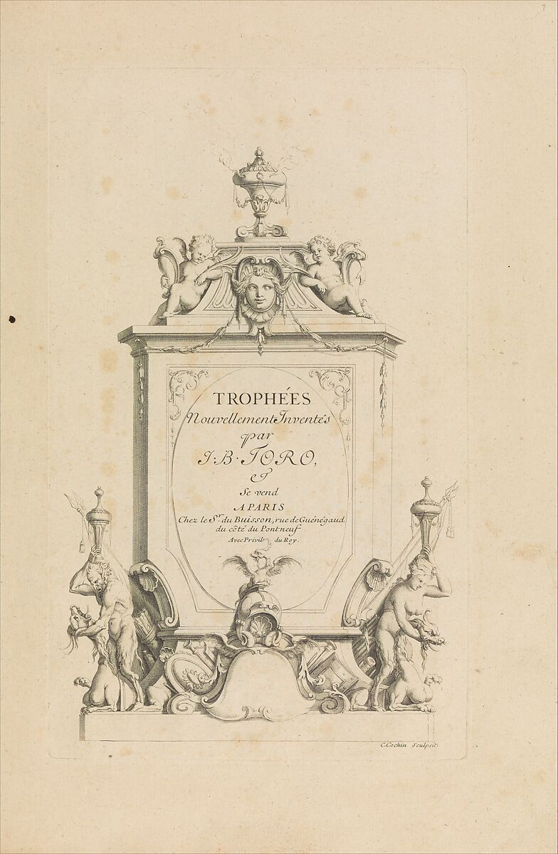 Trophées Nouvellement Inventez par J.B. Toro (Title Page), Jean Bernard Toro (French, Dijon 1672–1731 Toulon), Etching 