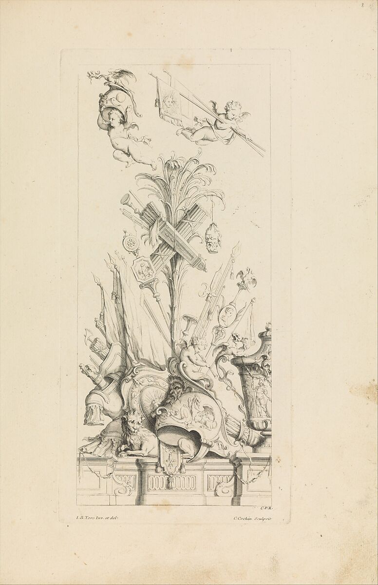 Trophées Nouvellement Inventez par J.B. Toro., Jean Bernard Toro (French, Dijon 1672–1731 Toulon), Etching 