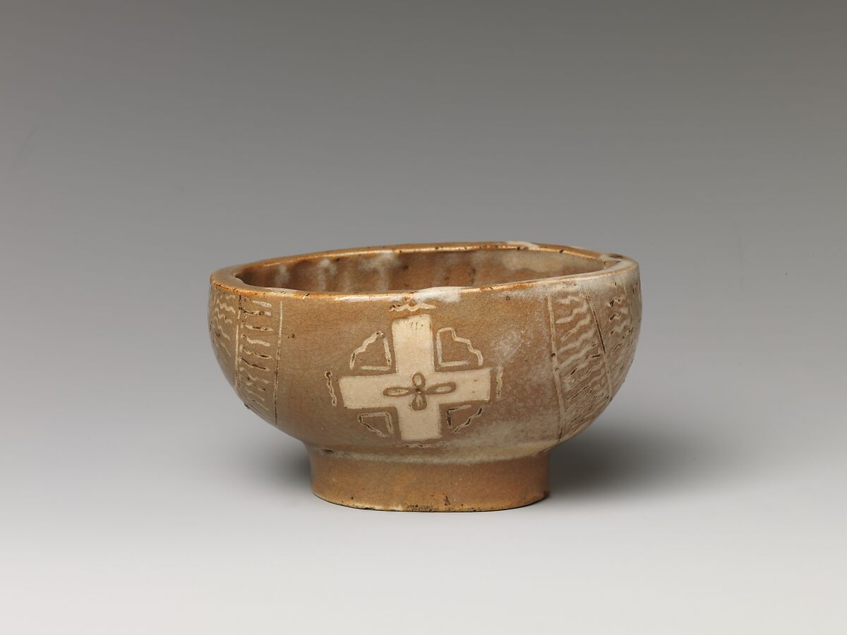 Bowl with Cross Decoration, Stoneware with inlaid design (probably Seto ware), Japan 