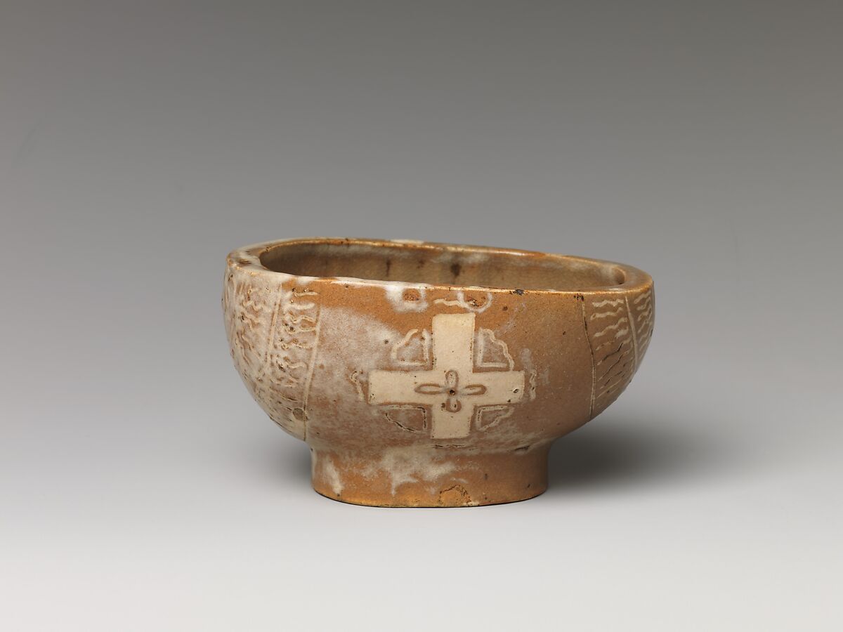 Bowl with Cross Decoration, Stoneware with inlaid design (probably Seto ware), Japan
