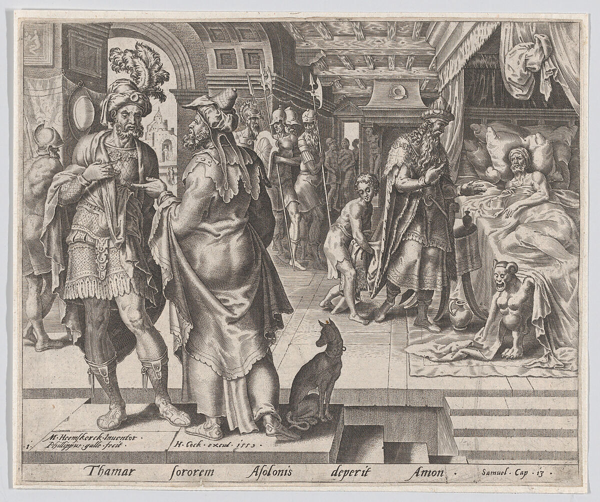 Jonadab Counselling Amnon, plate 1 from "The Story of Tamar and Amnon", Philips Galle (Netherlandish, Haarlem 1537–1612 Antwerp), Engraving; first state of three 