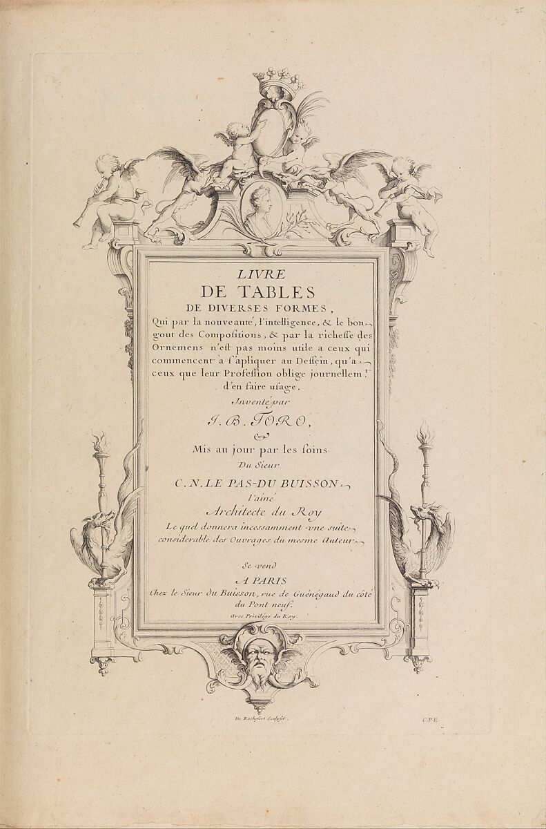 Livre de Tables de Diverses Formes (Title Page), Jean Bernard Toro (French, Dijon 1672–1731 Toulon), Etching 
