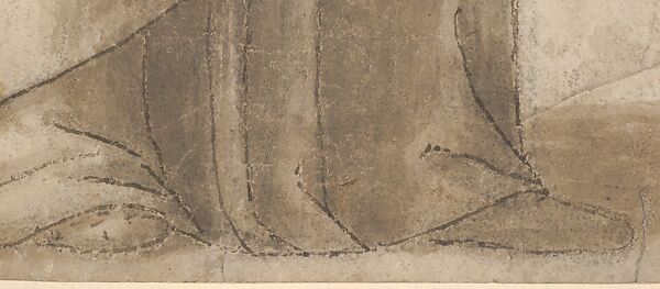 Standing Female Figure (St. Anne; Cartoon for a Painting), Vittore Carpaccio (Italian, Venice 1460/66?–1525/26 Venice), Pen and brown ink, brush and gray-brown wash, over charcoal underdrawing; outlines pricked for transfer, on two glued sheets of paper with overlapping joins