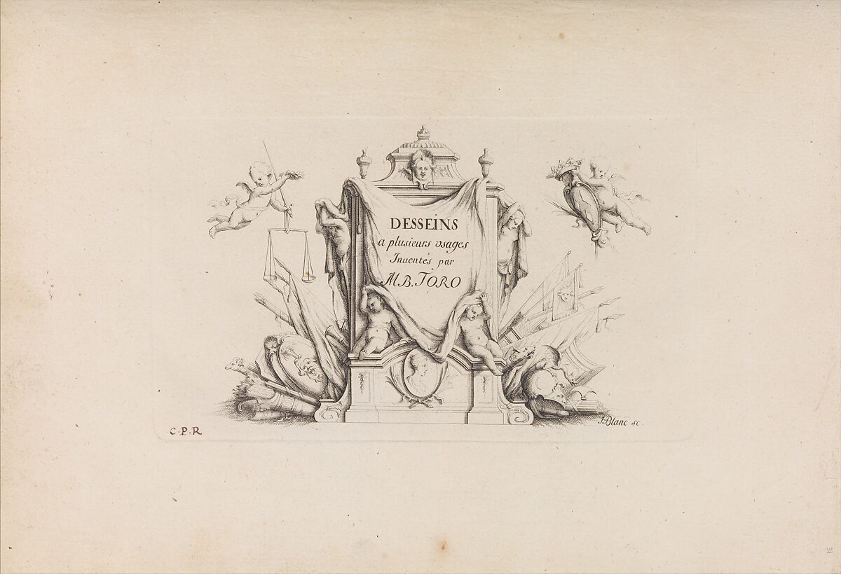 Desseins a Plusieurs Usages Inventés par M. B. Toro (Title Page), Jean Bernard Toro (French, Dijon 1672–1731 Toulon), Etching 