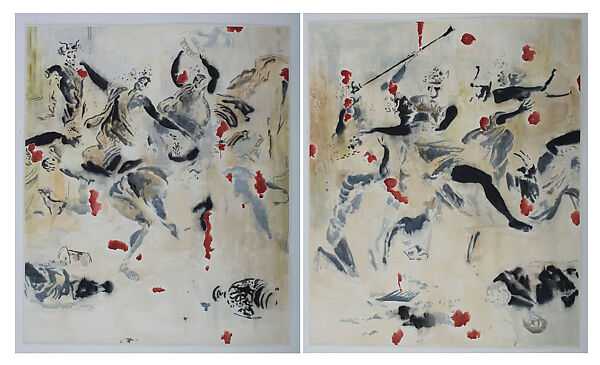 Bacchanal after Poussin Negative (Diptych), Uwe Wittwer (Swiss, born 1954), Watercolor on paper 