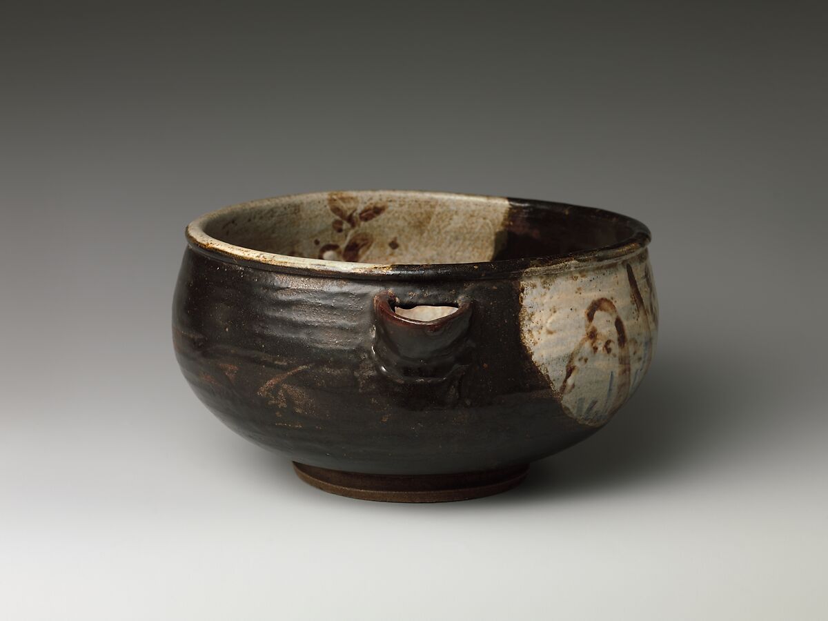 Water Pot, Ogata Kenzan (Japanese, 1663–1743), Clay covered with white and black glazes and decorated on the white parts under the glaze (Kenzan style), Japan