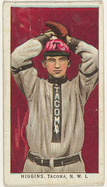 Higgins, Tacoma, Northwestern League, from the "Obak Baseball Players" set (T212), issued by the American Tobacco Company to promote Obak Mouthpiece Cigarettes, Issued by the California branch of the American Tobacco Company, Commercial color lithograph 