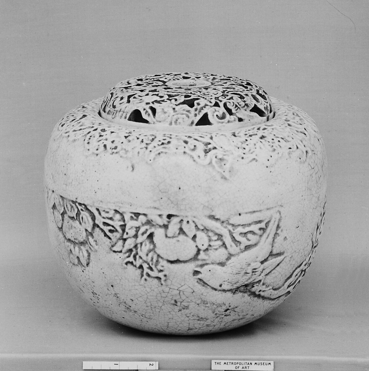 Mosquito Smoker, Covered with crackled glaze over a moulded design (Sanuki ware, Takamatsu type), Japan 