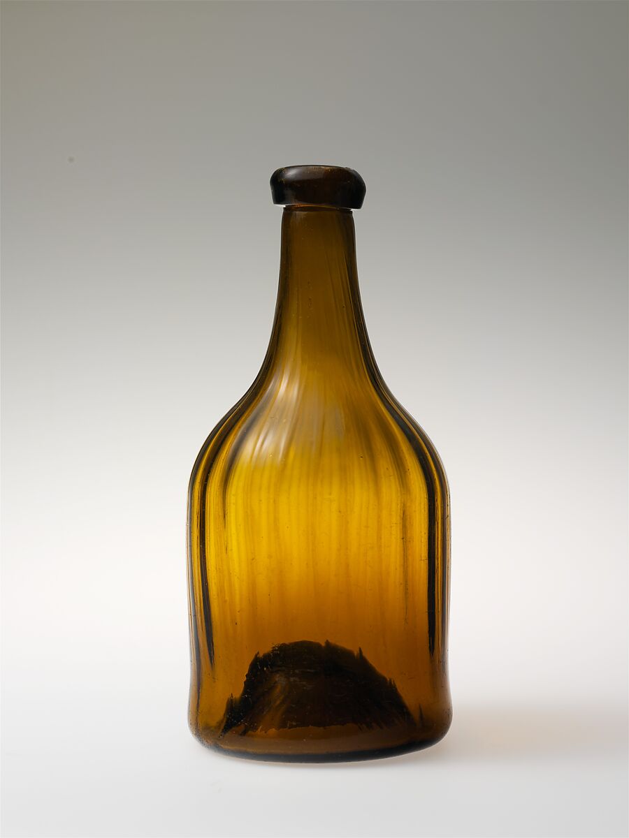 Bottle, Blown, pattern-molded glass, American 