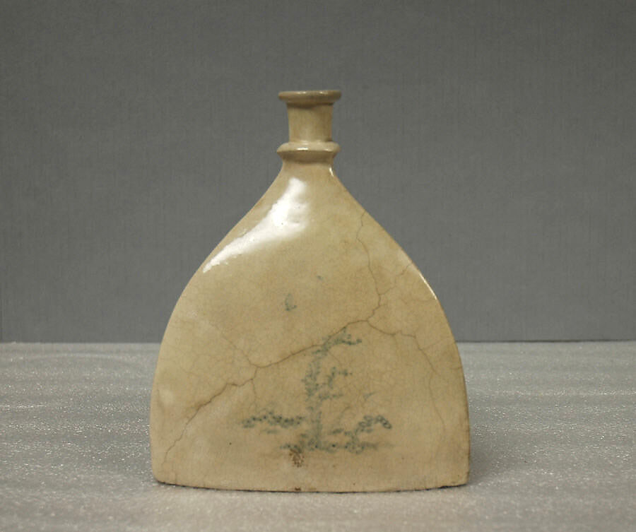 Three-Cornered Bottle, Pottery decorated under a finely crackled glaze (Satsuma ware), Japan