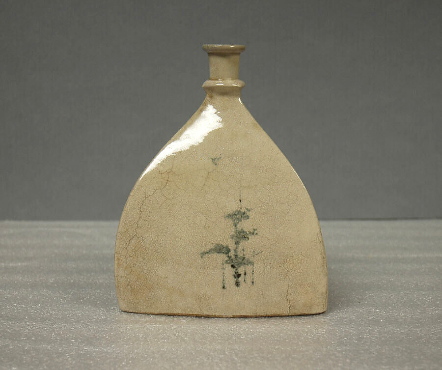Three-Cornered Bottle, Pottery decorated under a finely crackled glaze (Satsuma ware), Japan