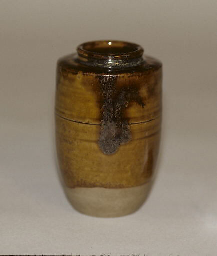 Tea Jar, Paste covered with a transparent  streaked glaze; right-handed itogiri (Takatori ware), Japan