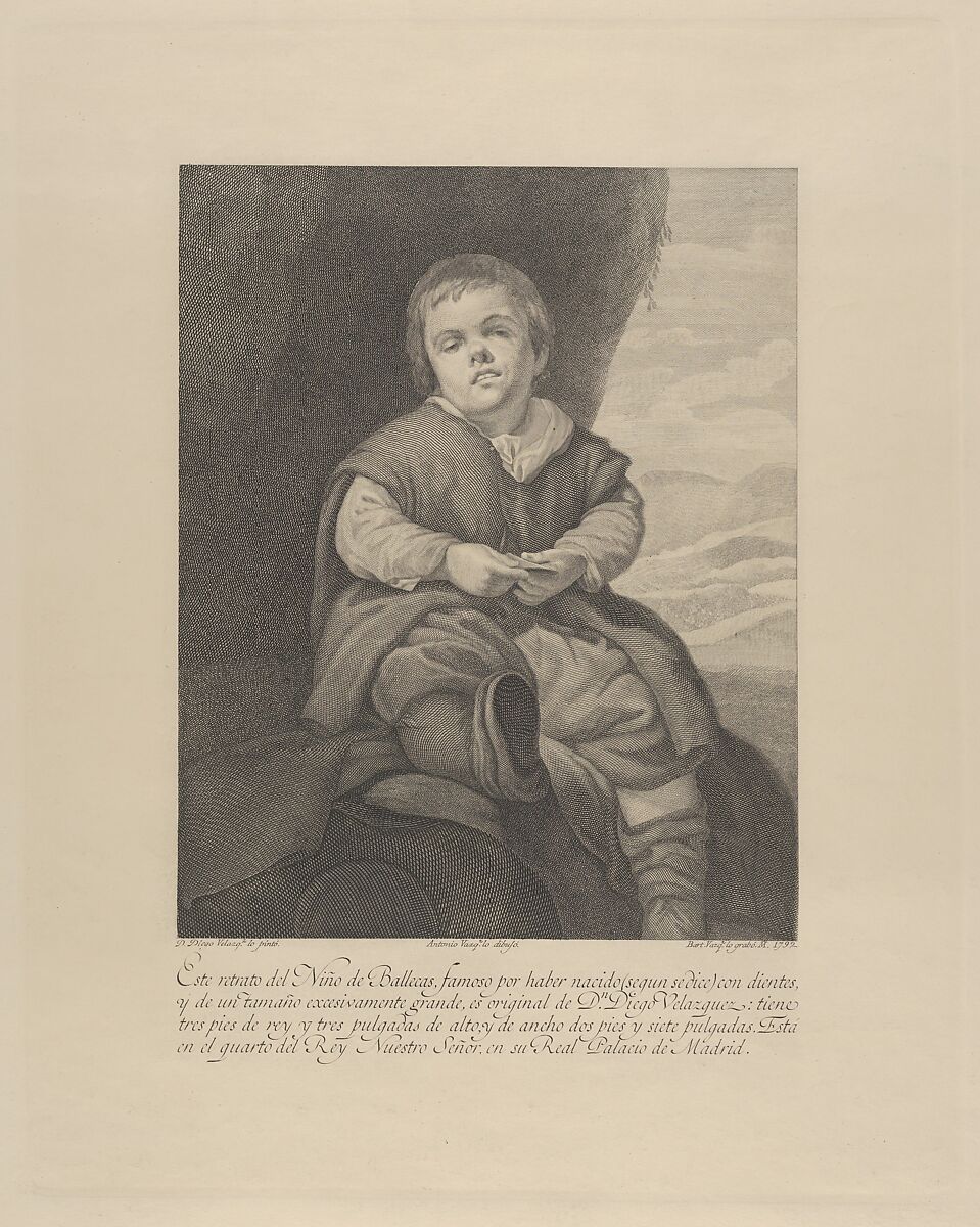 The dwarf Francisco Lezcano, called 'El Niño de Vallecas', after Velázquez, Bartolomé Vázquez (Spanish, 1749–1802), Engraving on wove paper 