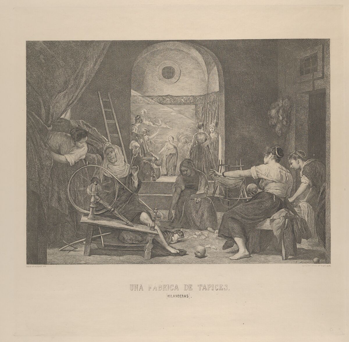 The Fable of Aracne, or 'The Spinners', after Velázquez, Bartolomé Maura (Spanish, 1599–1660), Etching on wove paper 