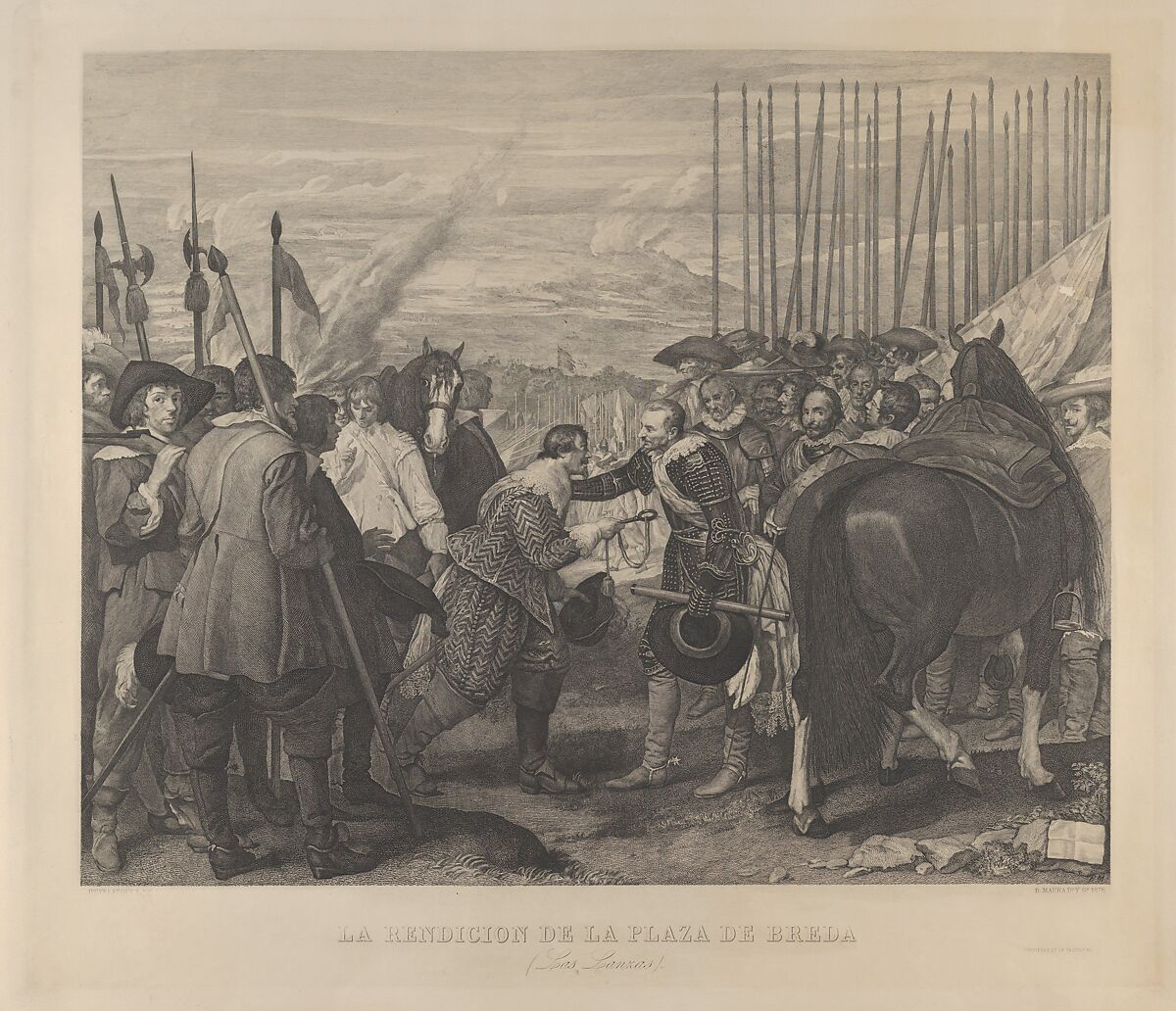 The Surrender at Breda or 'Las Lanzas' (The Lances), after Velázquez, Bartolomé Maura (Spanish, 1599–1660), Etching on wove paper 