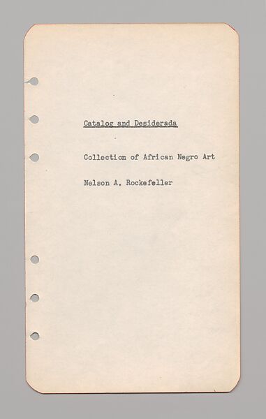Catalog and Desiderata, Collection of African Negro Art, Nelson Rockefeller, Title Page., René d&#39;Harnoncourt 