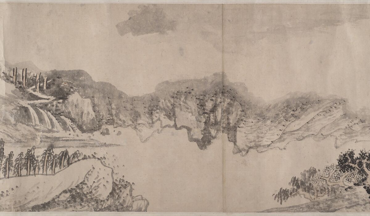Remote Valleys, Sounds of Waterfalls, Deep Forests, Liu Yu (Chinese, 1620–after 1689), Handscroll; ink and color on paper, China