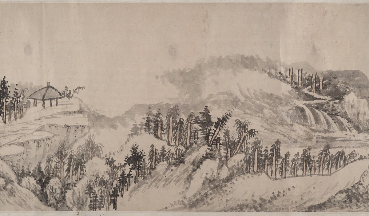 Remote Valleys, Sounds of Waterfalls, Deep Forests, Liu Yu (Chinese, 1620–after 1689), Handscroll; ink and color on paper, China