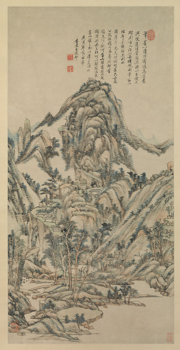 Landscape for Zhanting, Wang Yuanqi (Chinese, 1642–1715), Hanging scroll; ink and color on paper, China 