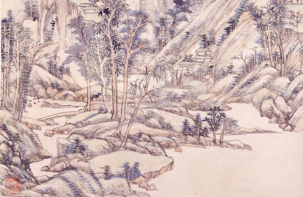 Landscape for Zhanting, Wang Yuanqi (Chinese, 1642–1715), Hanging scroll; ink and color on paper, China