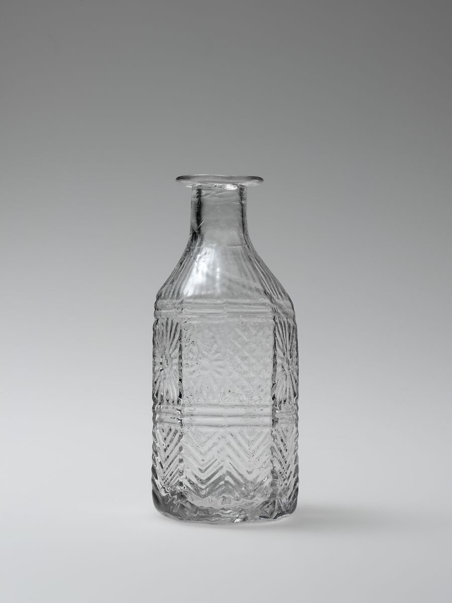 Bottle, Probably Boston &amp; Sandwich Glass Company (American, 1825–1888, Sandwich, Massachusetts), Blown-molded glass, American 
