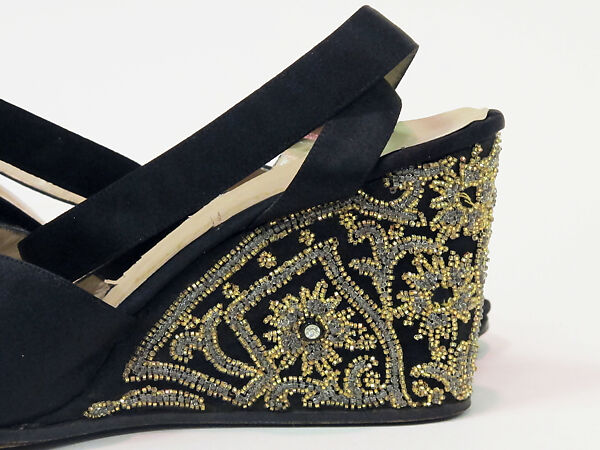 Evening sandals, Salvatore Ferragamo (Italian, founded 1927), Silk, leather, synthetic, Italian