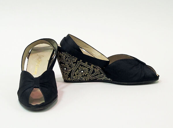 Evening sandals, Salvatore Ferragamo (Italian, founded 1929), Silk, leather, synthetic, Italian 