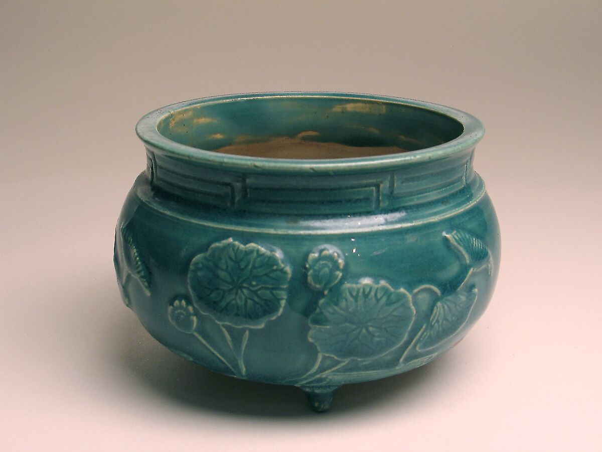 Censer, Hozan, Clay covered with glaze over relief decoration (Kyoto ware), Japan 