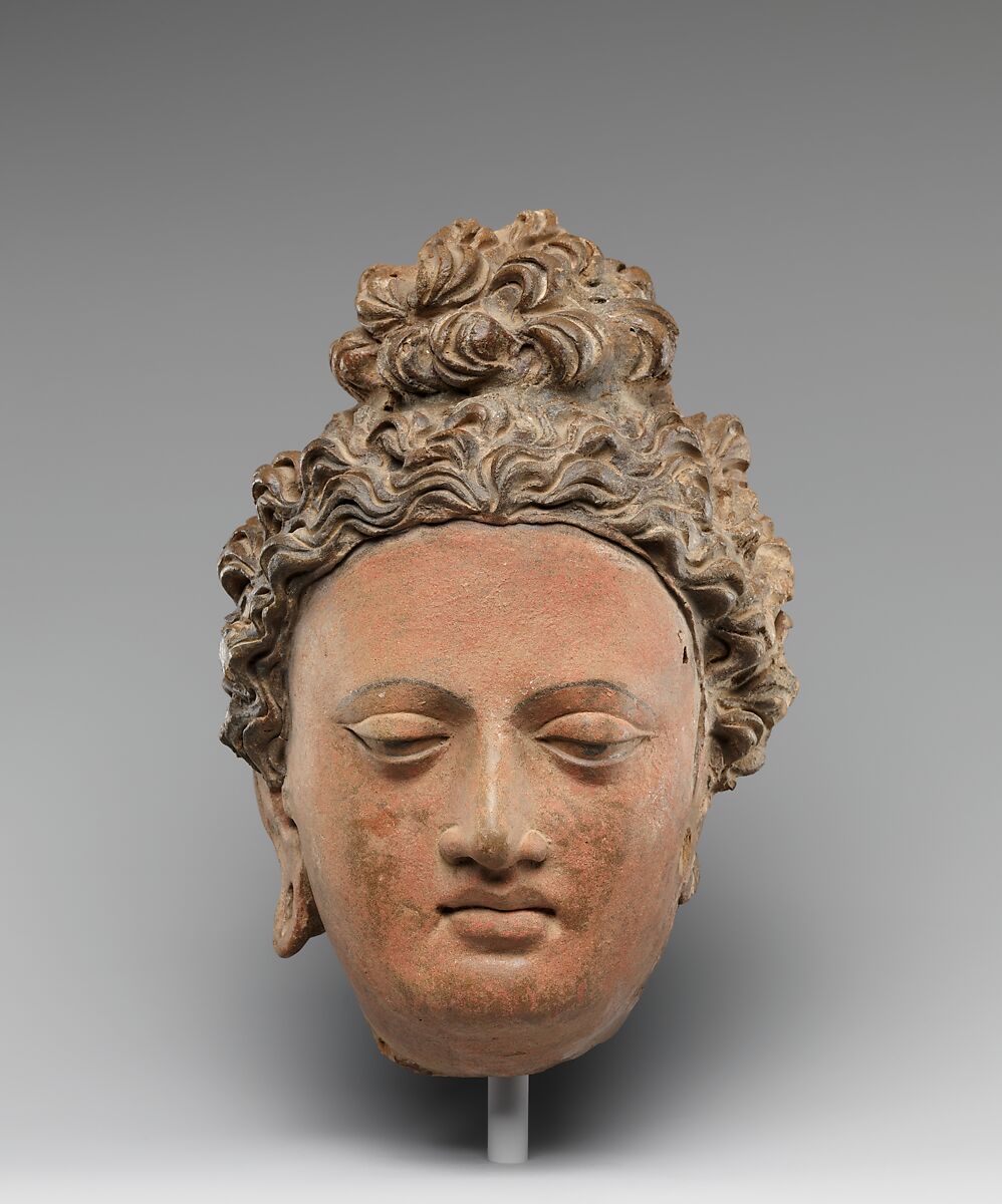 Head of a Buddha, Clay with pigments, Pakistan (ancient region of Gandhara) or Afghanistan 