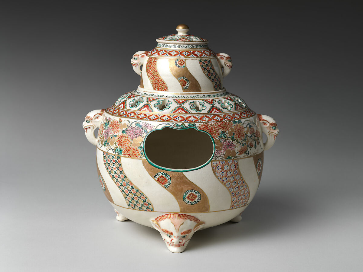 Clove Boiler, Stoneware with polychrome enamels and gold over finely crackled glaze (Satsuma ware), Japan 