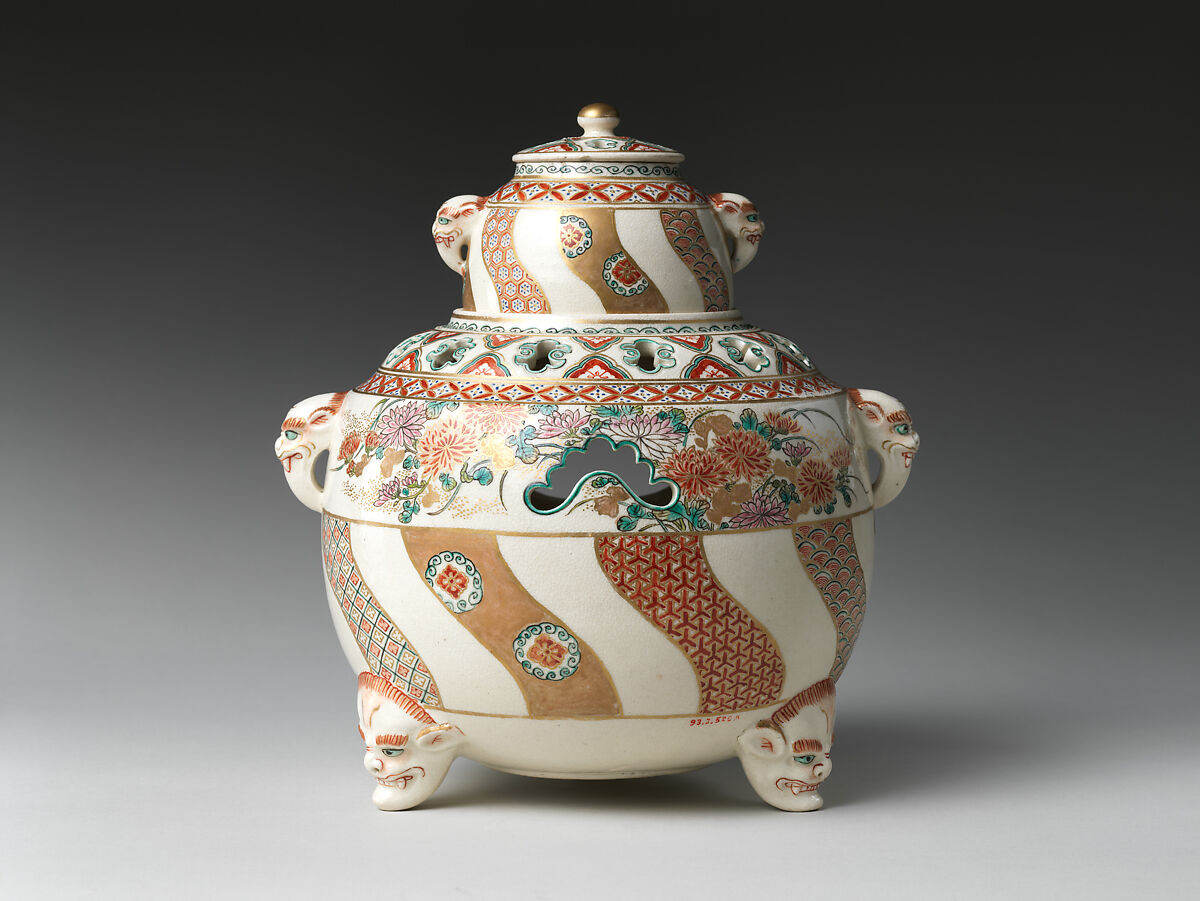 Clove Boiler, Stoneware with polychrome enamels and gold over finely crackled glaze (Satsuma ware), Japan