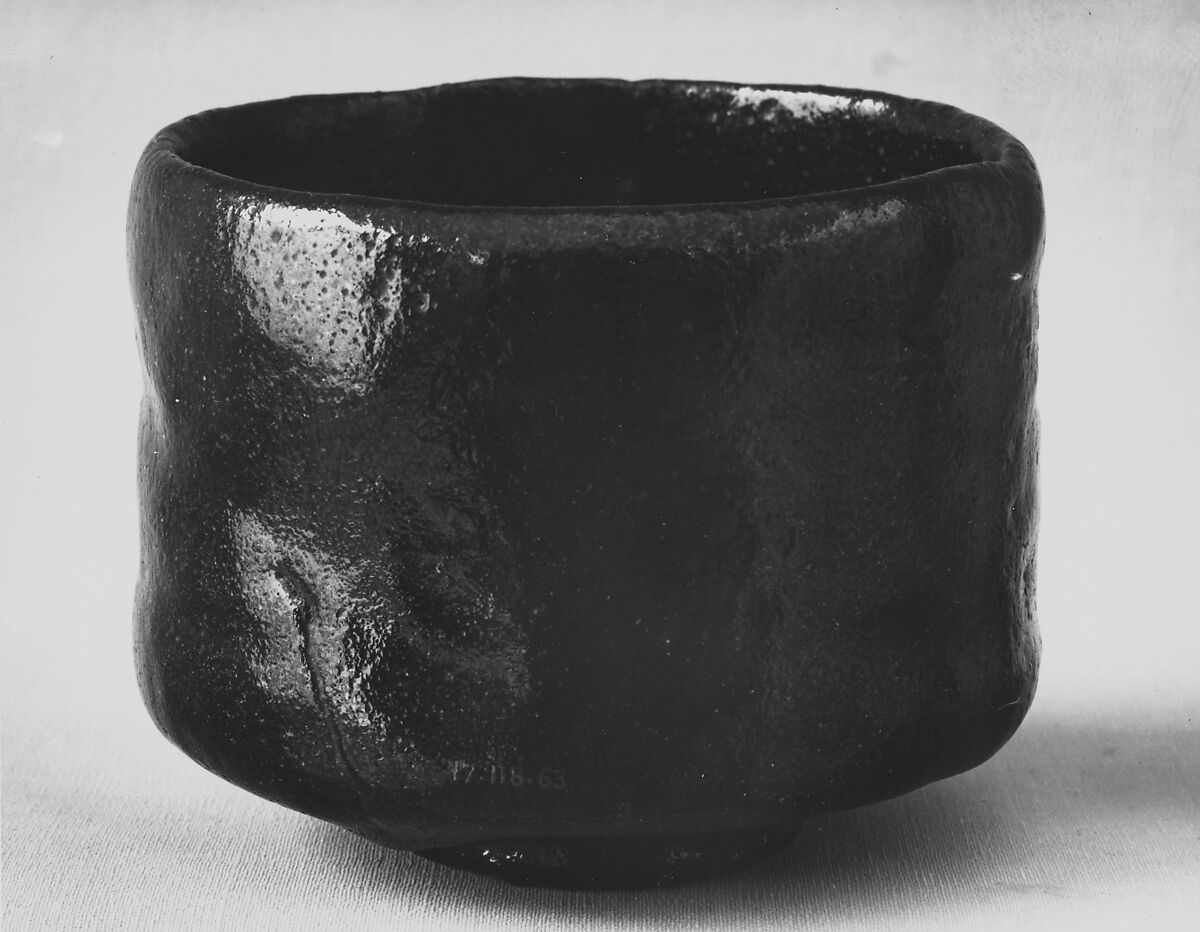 Teabowl, Ichigen (died 1722), Clay covered with a pitted, black glaze (Raku ware), Japan 