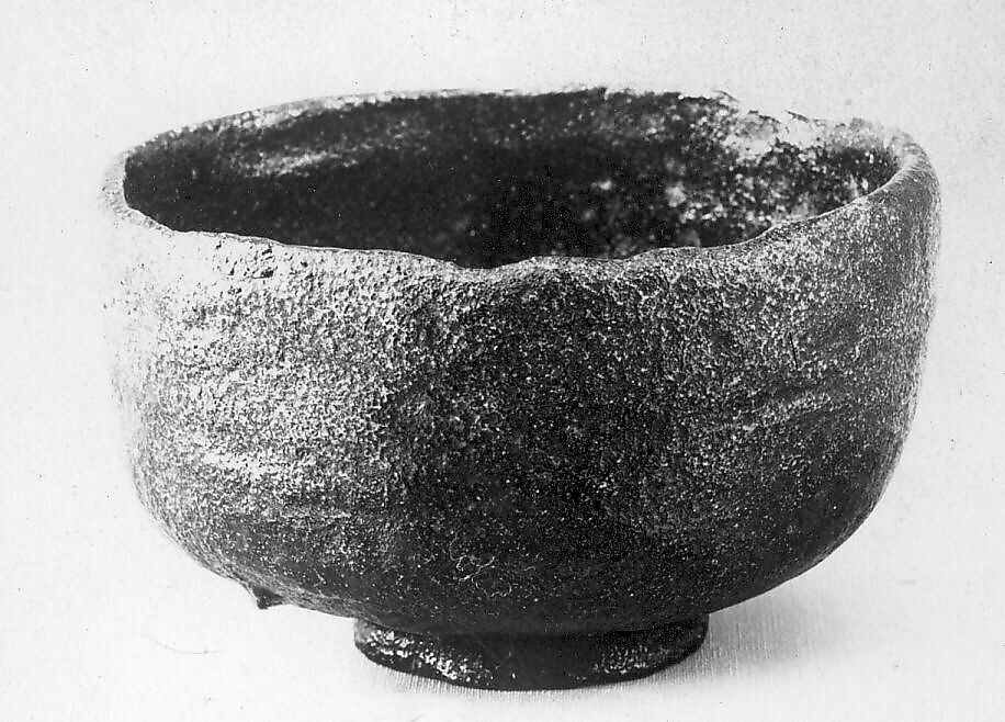 Teabowl, Clay covered with glaze, dappled with red (Raku ware), Japan 