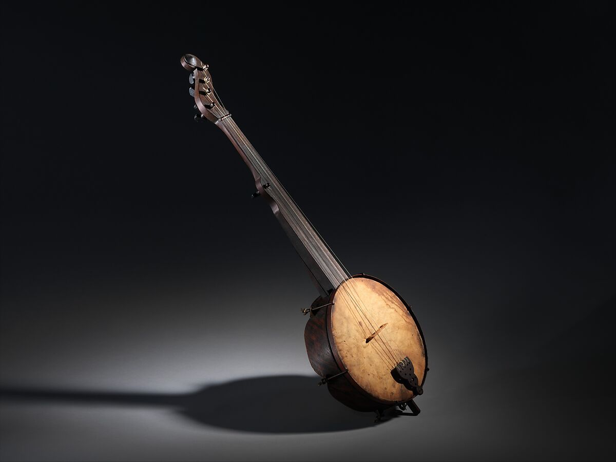 Banjo, William Esperance Boucher, Jr. (Hanover, Germany 1822–1899 Baltimore, Maryland), Hardwood, calfskin, brass, iron, American 