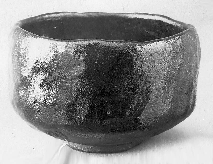 Teabowl, Raku Chōnyū (Japanese, 1714–1770), Clay partly covered with a black, pitted glaze (Raku ware), Japan 