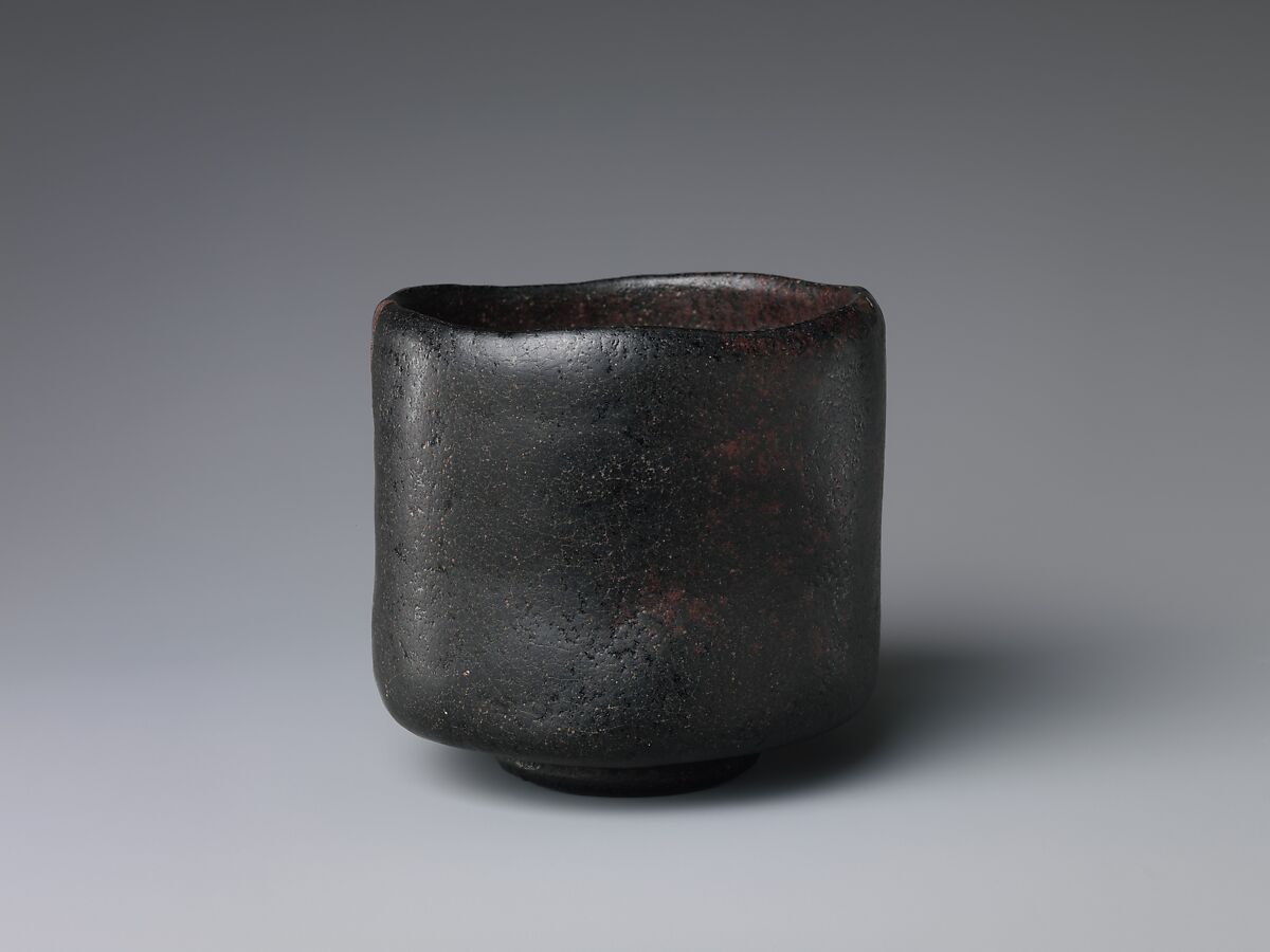 Black Raku Tea Bowl, Earthenware with black raku glaze (Raku ware), Japan 