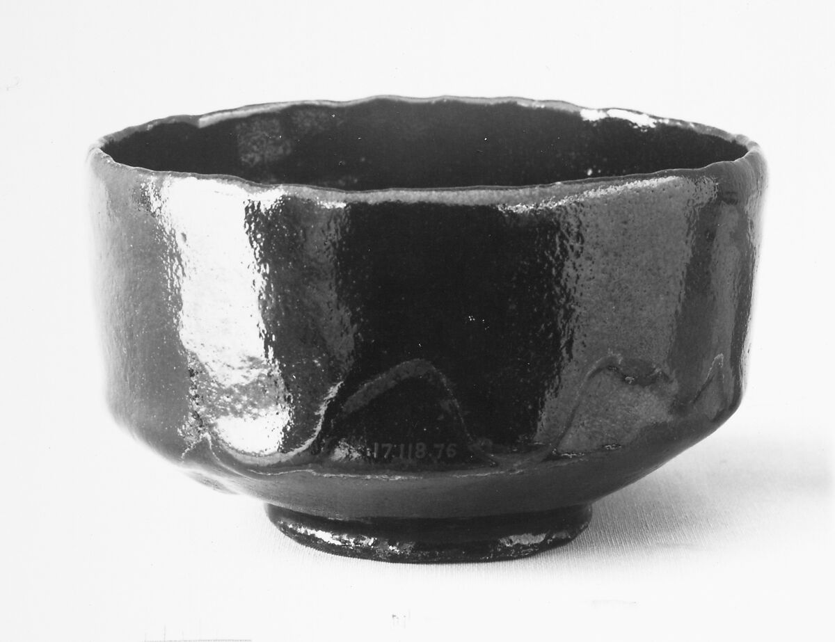 Teabowl, Raku Donyu  Japanese, Clay covered with a shiny black glaze and frothy edge of glaze (Raku ware), Japan