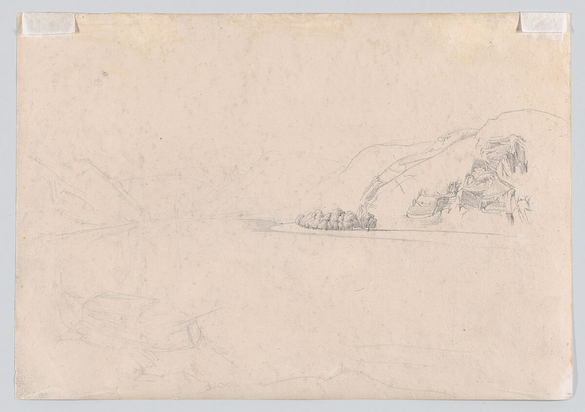 View of the Rhine with Pfalzgrafenstein Castle and Kaub Seen from the South-East, Johann Adam Klein (German, Nuremberg 1792–1875 Munich), Graphite, pen and gray ink