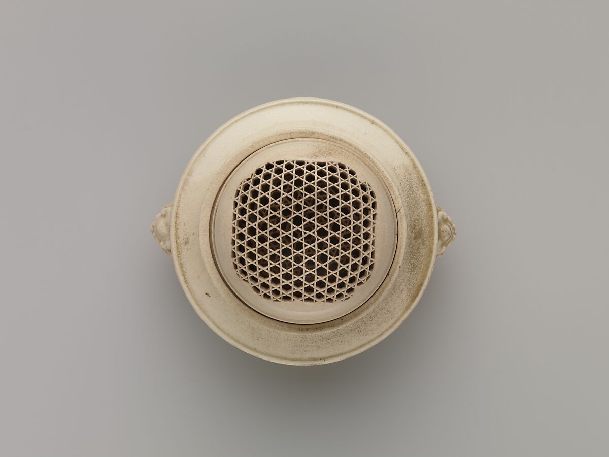 Incense Burner (koro) and Cover with Molded and Reticulated Design, Satsuma ware, earthenware with clear glaze, Japan