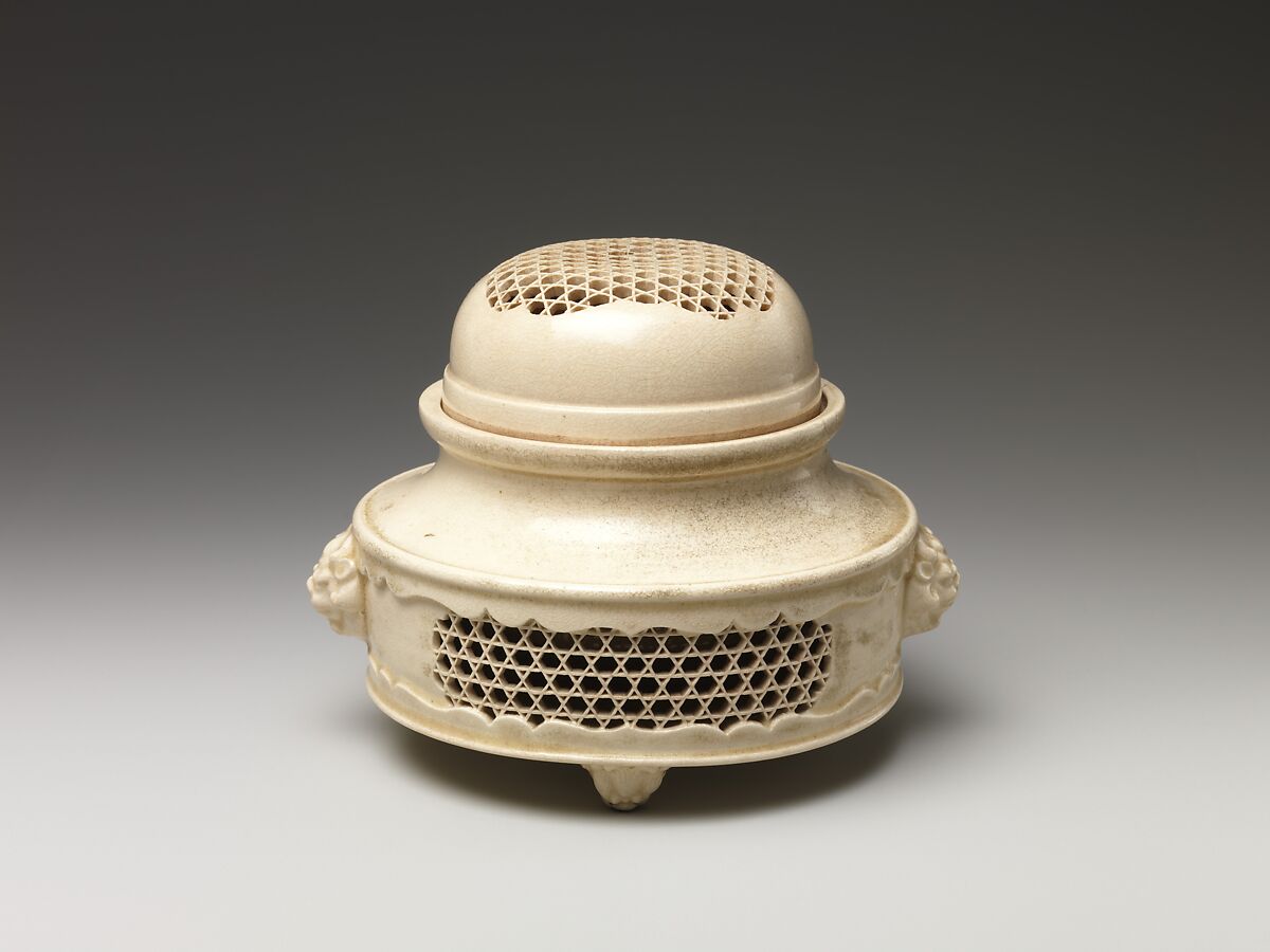 Incense Burner (koro) and Cover with Molded and Reticulated Design, Satsuma ware, earthenware with clear glaze, Japan 