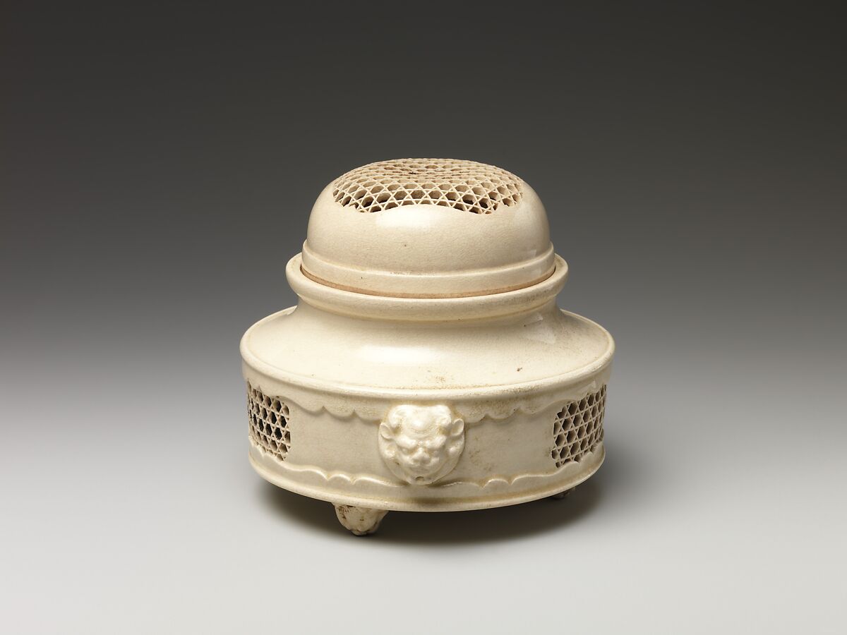 Incense Burner (koro) and Cover with Molded and Reticulated Design, Satsuma ware, earthenware with clear glaze, Japan