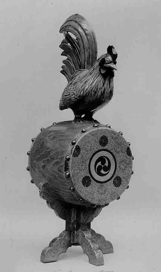 Censer in the Form of a Cock on a Drum, Stoneware with colored enamels and gold (Kyoto ware), Japan 