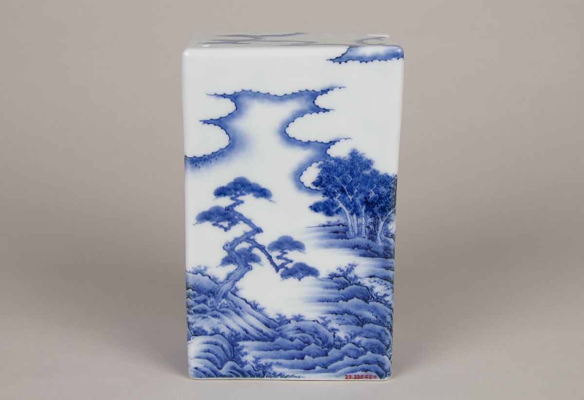 Wine Bottle with Landscape and Waterfall, Porcelain with underglaze blue decoration (Hirado ware), Japan
