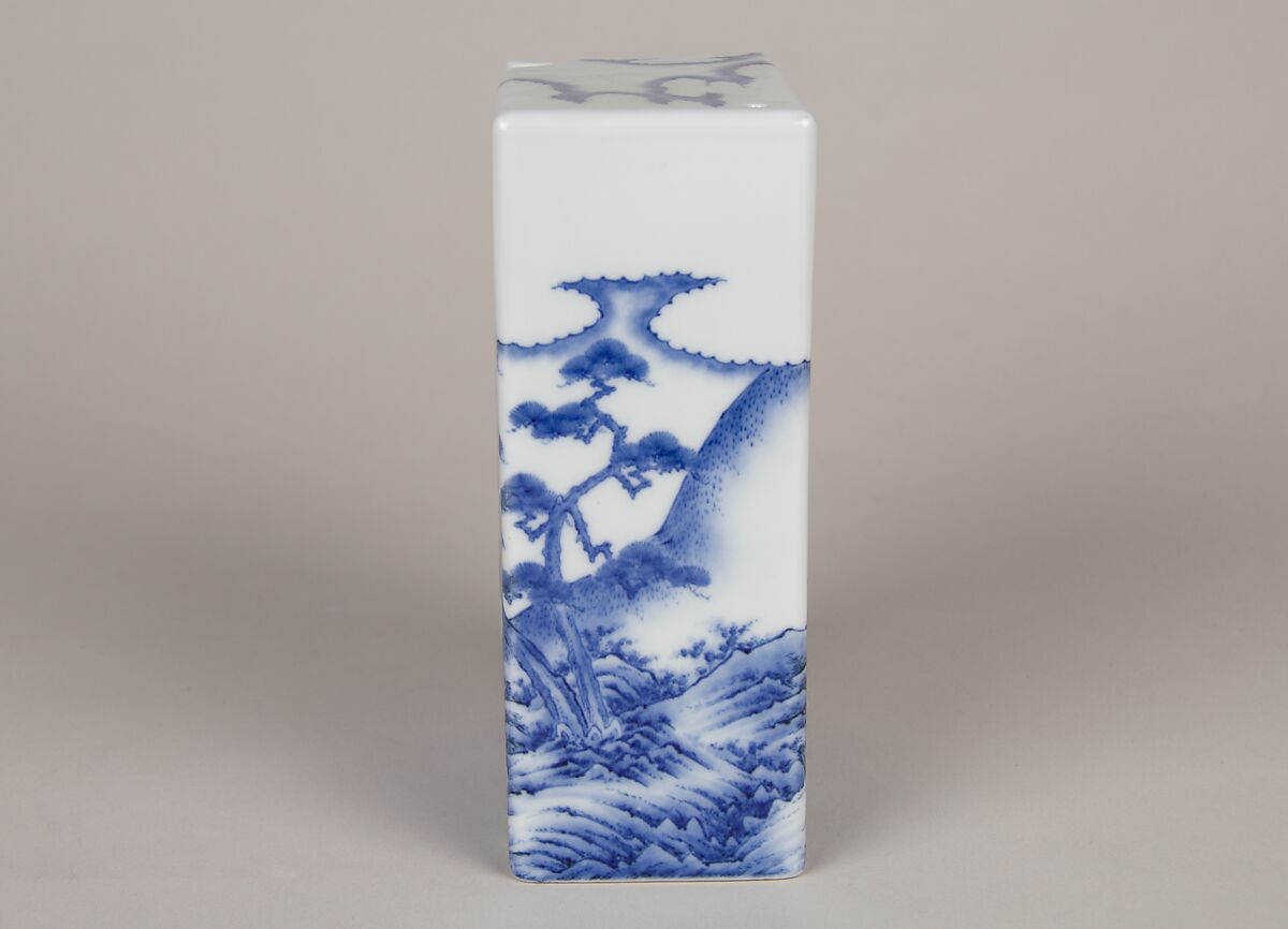 Wine Bottle with Landscape and Waterfall, Porcelain with underglaze blue decoration (Hirado ware), Japan