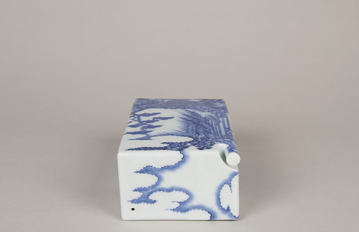 Wine Bottle with Landscape and Waterfall, Porcelain with underglaze blue decoration (Hirado ware), Japan